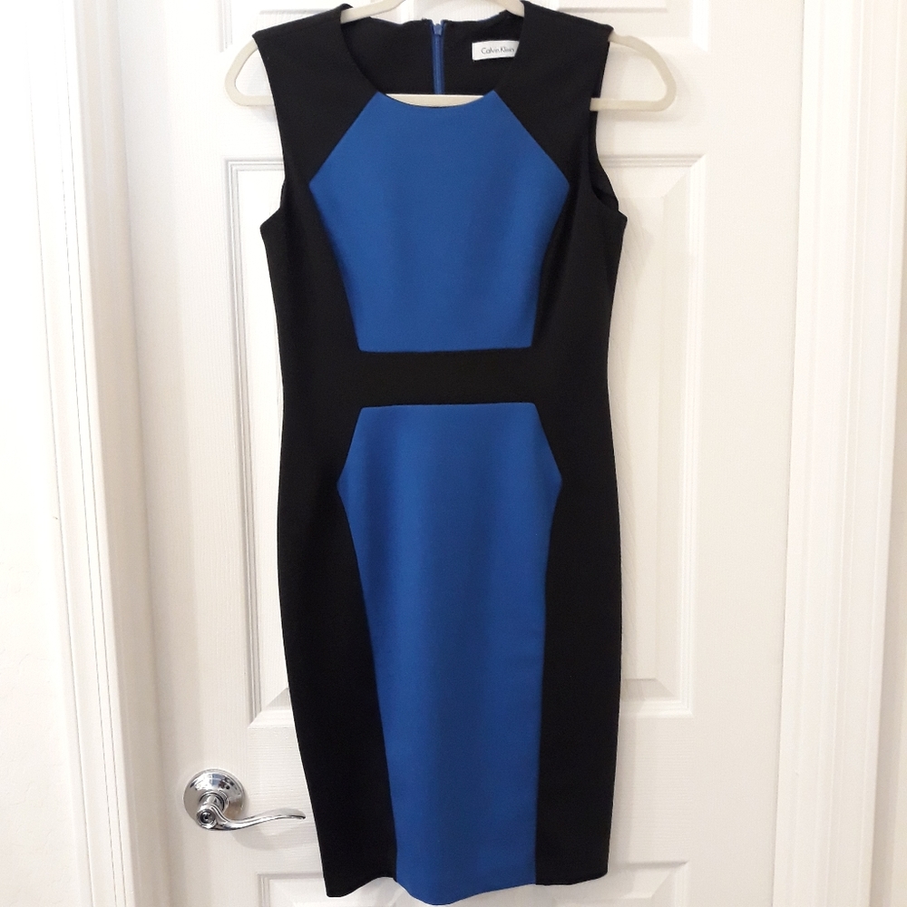 Calvin Klein blue color block sheath dress
